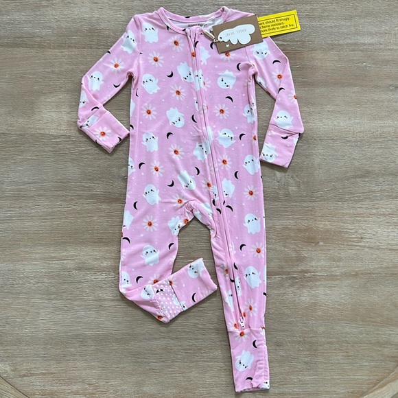 🎃 Angel Dear Bamboo Romper Pink Spooky Ghost 0-3 3-6 6-12 12-18 18-24 months - Picture 1 of 6
